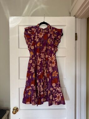House of Harlow 1960 Purple Floral Ruffle Midi Dress
